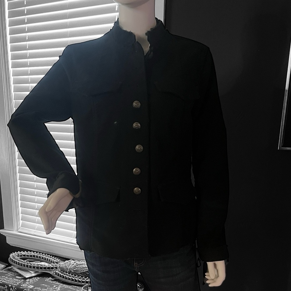 Free People Black Faux Suede Button Down Jacket Military Style - Picture 4 of 5